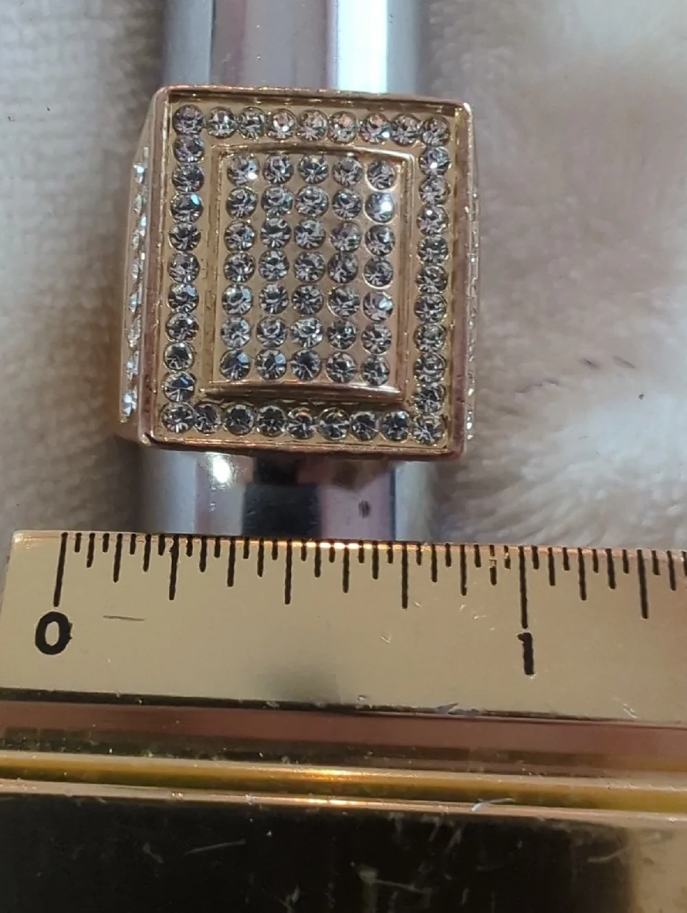 Men's Gold Tone Iced-Out Pavé Signet Ring - Rectangular Chunky Ring + FREE GIFT